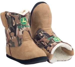 Montana Silversmiths® Cowboy Kickers™ Youth John Deere Brown w/ Camo Cowboy Boot Slippers