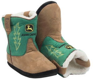 Montana Silversmiths® Cowboy Kickers™ Adult John Deere Brown w/ Green Cowboy Boot Slippers