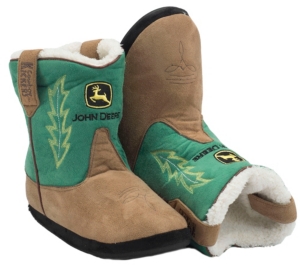 Montana Silversmiths® Cowboy Kickers™ Youth John Deere Brown w/ Green Cowboy Boot Slippers