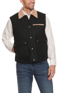 Cripple Creek® Men's Black with Tan Microsuede Trim Wool Vest