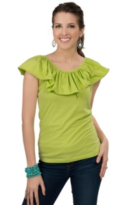 Cattlelac Ranch® Women's Lime Green with Ruffles Short Sleeve Fashion Top