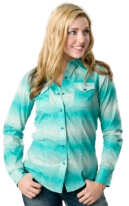 Cruel Girl® Women's Turquoise Splattered Dot Print Long Sleeve Western Shirt