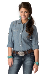Cruel Girl® Women's Chambray Denim Long Sleeve Western Shirt