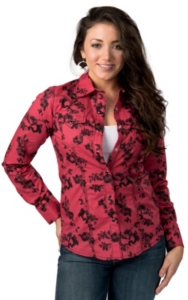 Cruel Girl® Women's Pink with Black Floral Print Long Sleeve Western Shirt