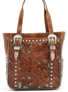 American West® Ladies Everyday Cowgirl Brown & Turquoise Leather with Buckles Handbag