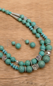 Wear N.E. Wear® Turquoise, Crystal and Silver Bead Necklace Jewelry Set