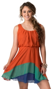 RD Style® Women's Orange, Green, and Blue Chiffon Sleeveless Dress