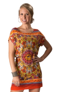 RD Style® Women's Orange Multi Floral Short Sleeve Dress