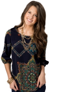 Karlie® Women's Navy Paisley Hi-Lo 3/4 Sleeve Fashion Top