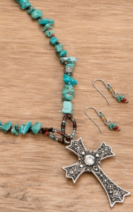 Wear N.E. Wear® Turquoise Rocks and Silver Cross Jewelry Set