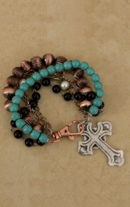 Gypsy Soule® Turquoise, Black, Copper & Pearl Beaded Bracelet DB372