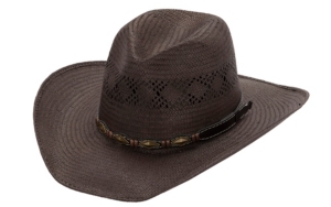 Cavenders® Dark Brown Soft Bangora Pinch Vent w/ Scalloped Diamond Straw Cowboy Hat DBSBVP135