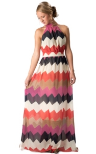 Karlie® Women's Navy, Fuchsia, Red and Brown Chevron Halter Maxi Dress