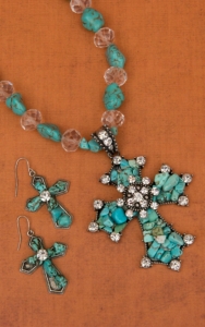 Cindy Smith Co® Turquoise Beaded Cross & Crystals Jewelry Set   DN0065