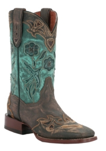 Dan Post® Ladies Sanded Copper w/ Turquoise Blue Bird Top Square Toe Western Boots