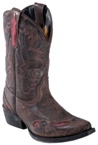 Dan Post® Youth Distressed Dark Brown w/ Navy & Red Inlay Snip Toe Western Boot