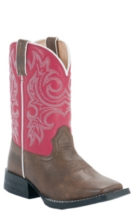 Durango® Kid's Brown w/ Pink Top Square Toe Western Boots