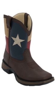 Durango® Lil' Durango™ Youth Dark Brown w/ Texas Flag Top Square Toe Western Boots