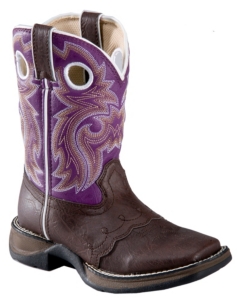 Durango® Kid's Dark Brown w/Purple Saddle Top Saddle Vamp Square Toe Western Boots