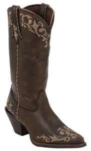 Durango® Crush™ Women's Distressed Chocolate w/ Tan Scroll Embroidery Snip Toe Western Boots
