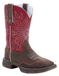 Durango® Rebel™ Ladies Brown Distressed w/ Red Floral Top Square Toe Western Boots