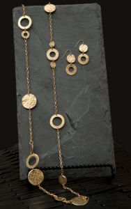 Pannee® Gold Hammered Station Necklace & Earring Set