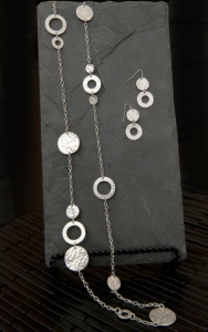 Pannee® Silver Hammered Station Necklace & Earring Set