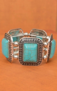 Silver with Turquoise Rectangle Stretch Bracelet