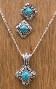 Silver Strike® Turquoise/Silver Square Jewelry Set
