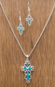 Silver Strike® Silver Turquoise Delicate Cross Jewelry Set