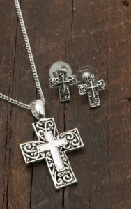3-D Belt Company® Silver Filigree Cross Jewelry Set