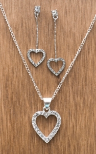 3-D Belt Company® Silver and Clear Crystal Heart Jewelry Set