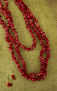 Cindy Smith® Red Chip Stones 48 Inches Single Strand Necklace and Earrings Jewelry Set
