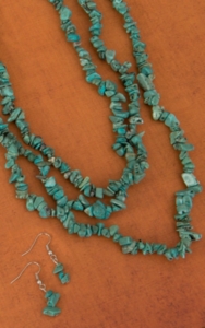 Cindy Smith® Turquoise Chip Stones 48 Inches Single Strand Necklace and Earrings Jewelry Set