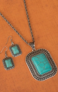 Cindy Smith® Silver with Turquoise Rectangle Pendant Necklace and Earrings Jewelry Set