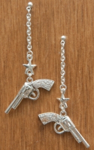 Montana Silversmiths® Silver Dangle Cowgirl Pistols and Stars Rhinestone Earrings