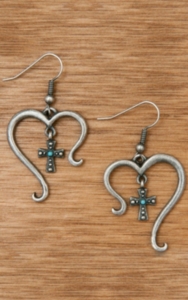 Montana Silversmiths® Antiqued Silver Open Heart with Cross and Turquoise Earrings