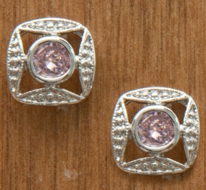 Montana Silversmiths® Silver Bezel Set Square Pink Crystal Earrings