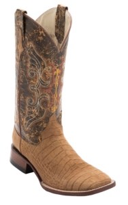 Ferrini™ Men's Honey Suede Gator Print w/Distressed Brown Top Double Welt Square Toe Western Boots