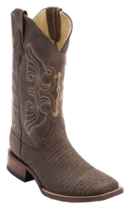 Ferrini™ Men's Chocolate Suede Gator Print w/Brown Top Double Welt Square Toe Western Boots