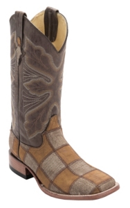 Ferrini® Men's Honey/Brown Caiman Print Patchwork w/Distressed Brown Top Double Welt Square Toe Western Boots