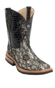 Ferrini® Ladies Gold/Silver/Black Lace Floral Cowgirl Cool w/Black Gator Print Top Double Welt Square Toe Western Boots