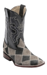 Ferrini® Kid's Grey/Black Caiman Print Patchwork w/Black Top Double Welt Square Toe Western Boots