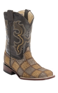 Ferrini® Kid's Honey Caiman Print Patchwork w/Dark Brown Top Double Welt Square Toe Western Boots