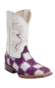 Ferrini® Kid's Purple/White Lace Patchwork w/White Top Double Welt Square Toe Western Boots