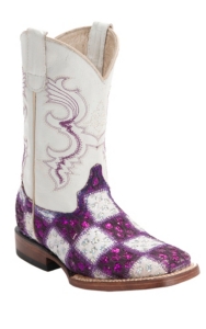 Ferrini® Youth Purple/White Lace Patchwork w/White Top Double Welt Square Toe Western Boots