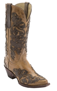 Ferrini® Antique Saddle Tan w/Chocolate Floral Diva Overlay Snip Toe Western Boots