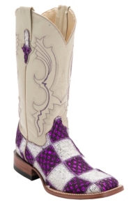 Ferrini® Ladies Purple/White Lace Patchwork w/White Top Double Welt Square Toe Western Boots