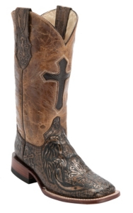 Ferrini® Ladies Brown/Copper Cross Tooled w/Cross Inlay Top Double Welt Square Toe Western Boots