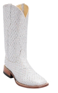 Ferrini® Ladies White/Silver Metallic Rockstar Square Toe Western Boots